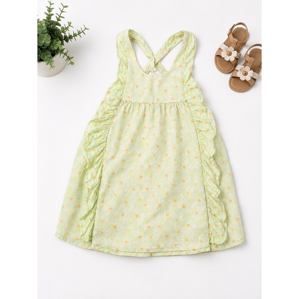 Shabby Chic Girls Floral Daisy Ruffle Crossback Dress Yellow Green Size 6‎